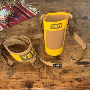 YETI Alpine Yellow & Tan Bottle Sling and Cup / Rambler Holder Set